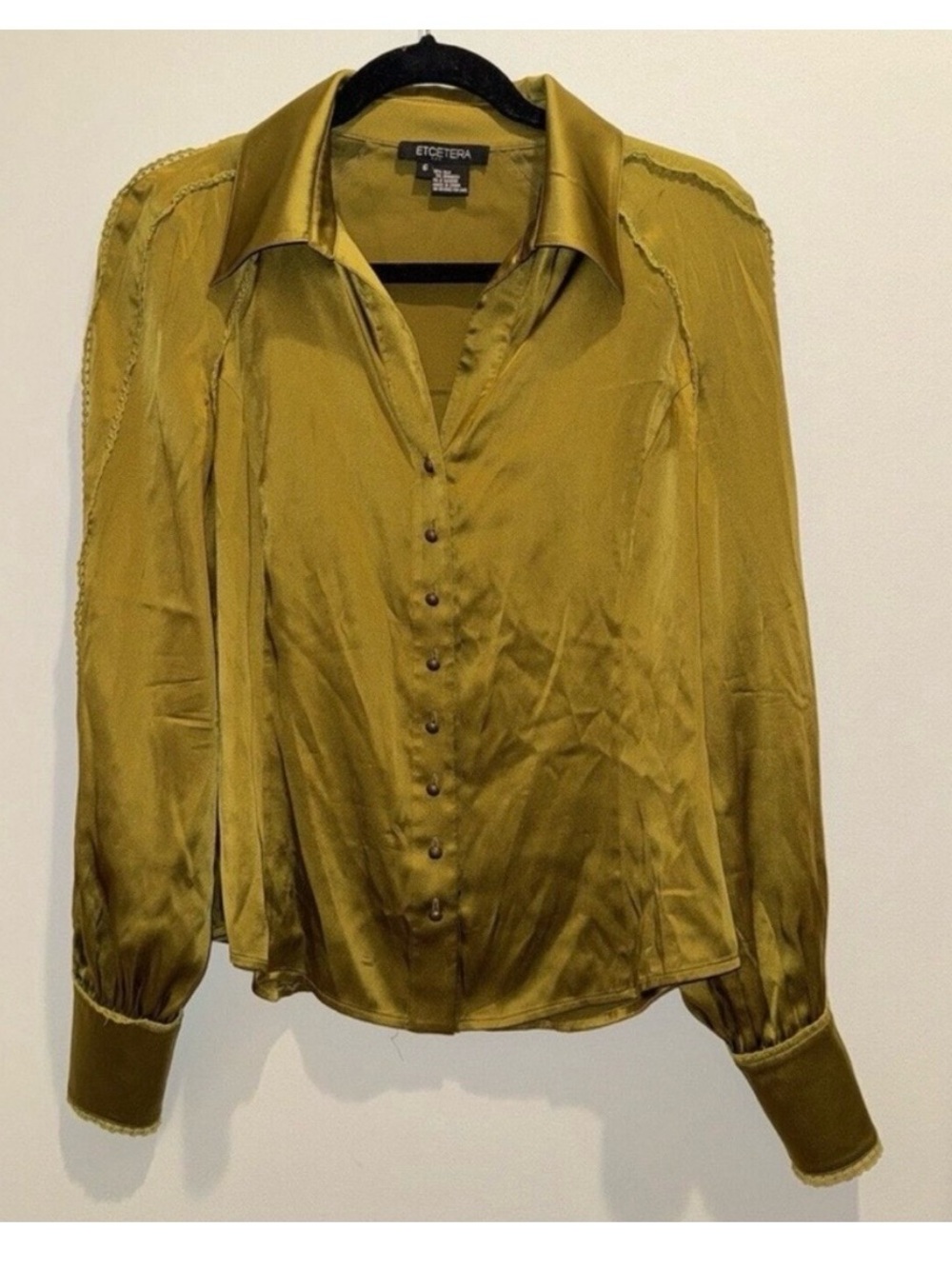 Etcetera Chartreuse Real Silk Button-Up Blouse Size S